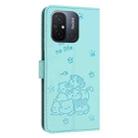 For Xiaomi Poco C55 Embossed Kitten Phone Leather Case with Lanyard(Mint Green) - 3
