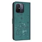 For Xiaomi Poco C55 Embossed Kitten Phone Leather Case with Lanyard(Dark Green) - 3