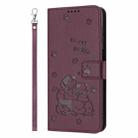 For Xiaomi Poco C55 Embossed Kitten Phone Leather Case with Lanyard(Wine Red) - 2