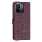 For Xiaomi Poco C55 Embossed Kitten Phone Leather Case with Lanyard(Wine Red) - 3