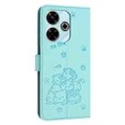 For Xiaomi Poco M6 4G Embossed Kitten Phone Leather Case with Lanyard(Mint Green) - 3