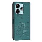 For Xiaomi Poco M6 4G Embossed Kitten Phone Leather Case with Lanyard(Dark Green) - 3