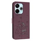For Xiaomi Poco M6 4G Embossed Kitten Phone Leather Case with Lanyard(Wine Red) - 3