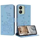 For Xiaomi Poco C65 / Poco M6 5G Embossed Kitten Phone Leather Case with Lanyard(Blue) - 1