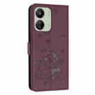 For Xiaomi Poco C65 / Poco M6 5G Embossed Kitten Phone Leather Case with Lanyard(Wine Red) - 3