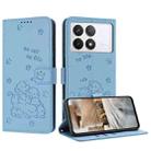 For Xiaomi Poco F6 Pro 5G Embossed Kitten Phone Leather Case with Lanyard(Blue) - 1