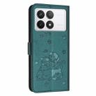 For Xiaomi Poco F6 Pro 5G Embossed Kitten Phone Leather Case with Lanyard(Dark Green) - 3