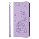 For Xiaomi Poco X6 Pro Embossed Kitten Phone Leather Case with Lanyard(Purple) - 2