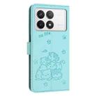 For Xiaomi Poco X6 Pro Embossed Kitten Phone Leather Case with Lanyard(Mint Green) - 3