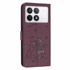 For Xiaomi Poco X6 Pro Embossed Kitten Phone Leather Case with Lanyard(Wine Red) - 3