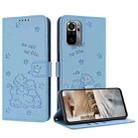 For Xiaomi Poco M5s 4G Global Embossed Kitten Phone Leather Case with Lanyard(Blue) - 1