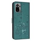 For Xiaomi Poco M5s 4G Global Embossed Kitten Phone Leather Case with Lanyard(Dark Green) - 3