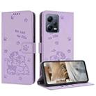 For Xiaomi Poco X5 5G Embossed Kitten Phone Leather Case with Lanyard(Purple) - 1