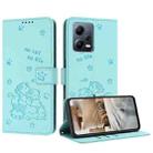 For Xiaomi Poco X5 5G Embossed Kitten Phone Leather Case with Lanyard(Mint Green) - 1