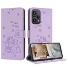 For Xiaomi Poco F5 Embossed Kitten Phone Leather Case with Lanyard(Purple) - 1