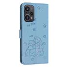 For Xiaomi Poco F5 Embossed Kitten Phone Leather Case with Lanyard(Blue) - 3