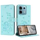 For Xiaomi Poco X6 5G Embossed Kitten Phone Leather Case with Lanyard(Mint Green) - 1