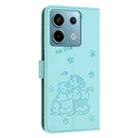 For Xiaomi Poco X6 5G Embossed Kitten Phone Leather Case with Lanyard(Mint Green) - 3