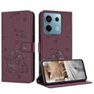 For Xiaomi Poco X6 5G Embossed Kitten Phone Leather Case with Lanyard(Wine Red) - 1