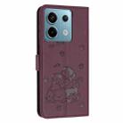 For Xiaomi Poco X6 5G Embossed Kitten Phone Leather Case with Lanyard(Wine Red) - 3