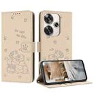 For Xiaomi Poco F6 Embossed Kitten Phone Leather Case with Lanyard(Beige) - 1