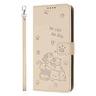 For Xiaomi Poco F6 Embossed Kitten Phone Leather Case with Lanyard(Beige) - 2