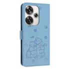 For Xiaomi Poco F6 Embossed Kitten Phone Leather Case with Lanyard(Blue) - 3