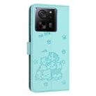 For Xiaomi 13T / 13T Pro Embossed Kitten Phone Leather Case with Lanyard(Mint Green) - 3