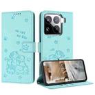 For Xiaomi 15 Pro Embossed Kitten Phone Leather Case with Lanyard(Mint Green) - 1