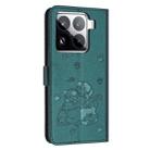 For Xiaomi 15 Pro Embossed Kitten Phone Leather Case with Lanyard(Dark Green) - 3