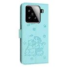 For Xiaomi 15 Embossed Kitten Phone Leather Case with Lanyard(Mint Green) - 3