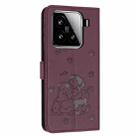 For Xiaomi 15 Embossed Kitten Phone Leather Case with Lanyard(Wine Red) - 3
