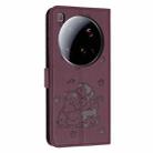 For Xiaomi 15 Ultra Embossed Kitten Phone Leather Case with Lanyard(Wine Red) - 3
