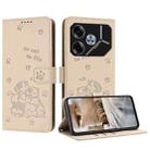 For Tecno Pova 6 Pro / Pova 6 5G Embossed Kitten Phone Leather Case with Lanyard(Beige) - 1