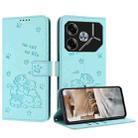 For Tecno Pova 6 Pro / Pova 6 5G Embossed Kitten Phone Leather Case with Lanyard(Mint Green) - 1