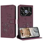 For Tecno Pova 6 Pro / Pova 6 5G Embossed Kitten Phone Leather Case with Lanyard(Wine Red) - 1