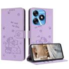 For Tecno Spark 10 4G / Spark 10C Embossed Kitten Phone Leather Case with Lanyard(Purple) - 1