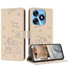 For Tecno Spark 10 4G / Spark 10C Embossed Kitten Phone Leather Case with Lanyard(Beige) - 1