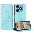 For Tecno Spark 10 4G / Spark 10C Embossed Kitten Phone Leather Case with Lanyard(Mint Green) - 1