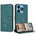 For Tecno Spark 10 4G / Spark 10C Embossed Kitten Phone Leather Case with Lanyard(Dark Green) - 1