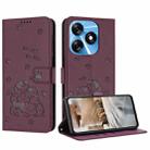 For Tecno Spark 10 4G / Spark 10C Embossed Kitten Phone Leather Case with Lanyard(Wine Red) - 1