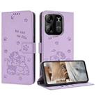 For Tecno Spark Go 2023 Embossed Kitten Phone Leather Case with Lanyard(Purple) - 1