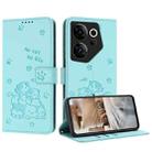 For Tecno Camon 20 Premier Embossed Kitten Phone Leather Case with Lanyard(Mint Green) - 1