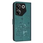 For Tecno Camon 20 Pro 5G Embossed Kitten Phone Leather Case with Lanyard(Dark Green) - 3