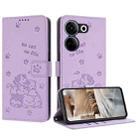 For Tecno Camon 20 Pro 4G / Camon 20 Embossed Kitten Phone Leather Case with Lanyard(Purple) - 1