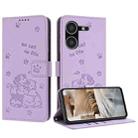 For Tecno Pova 5 Embossed Kitten Phone Leather Case with Lanyard(Purple) - 1