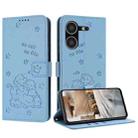 For Tecno Pova 5 Embossed Kitten Phone Leather Case with Lanyard(Blue) - 1