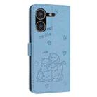 For Tecno Pova 5 Embossed Kitten Phone Leather Case with Lanyard(Blue) - 3