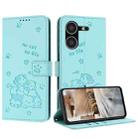 For Tecno Pova 5 Embossed Kitten Phone Leather Case with Lanyard(Mint Green) - 1