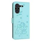 For Tecno Pova 5 Embossed Kitten Phone Leather Case with Lanyard(Mint Green) - 3